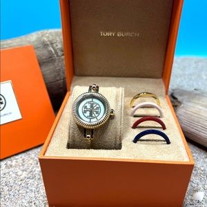 Tory Burch Reva Gold-Tone Stainless Steel Watch Interchangeable Bezels  TBW4029